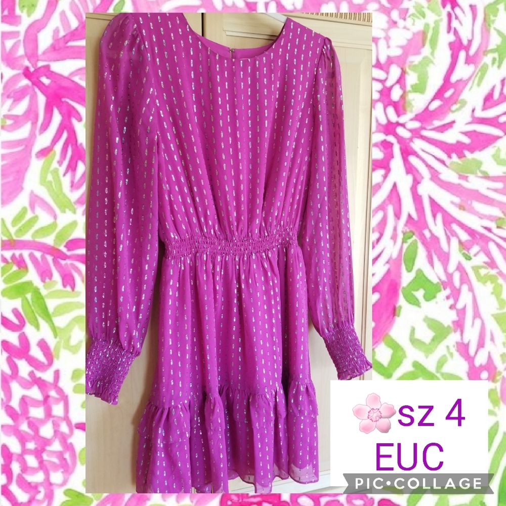 SOLD Lilly Pulitzer sz 4 Dotti silk dress  Bordeaux Berry Rainbow Metallic Clip